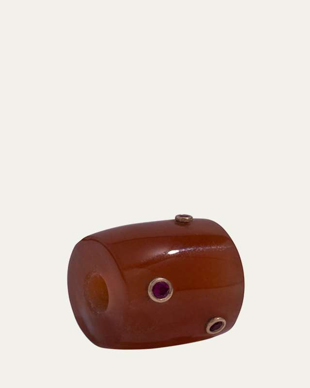Orange Snow Globe Carnelian Bead Pendant with Rubies